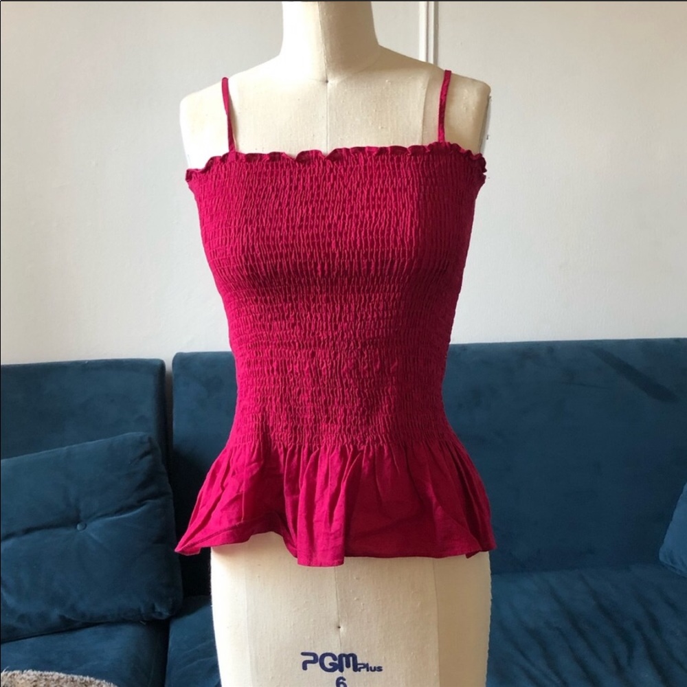 Anthropologie smocked raspberry Maeve top XS